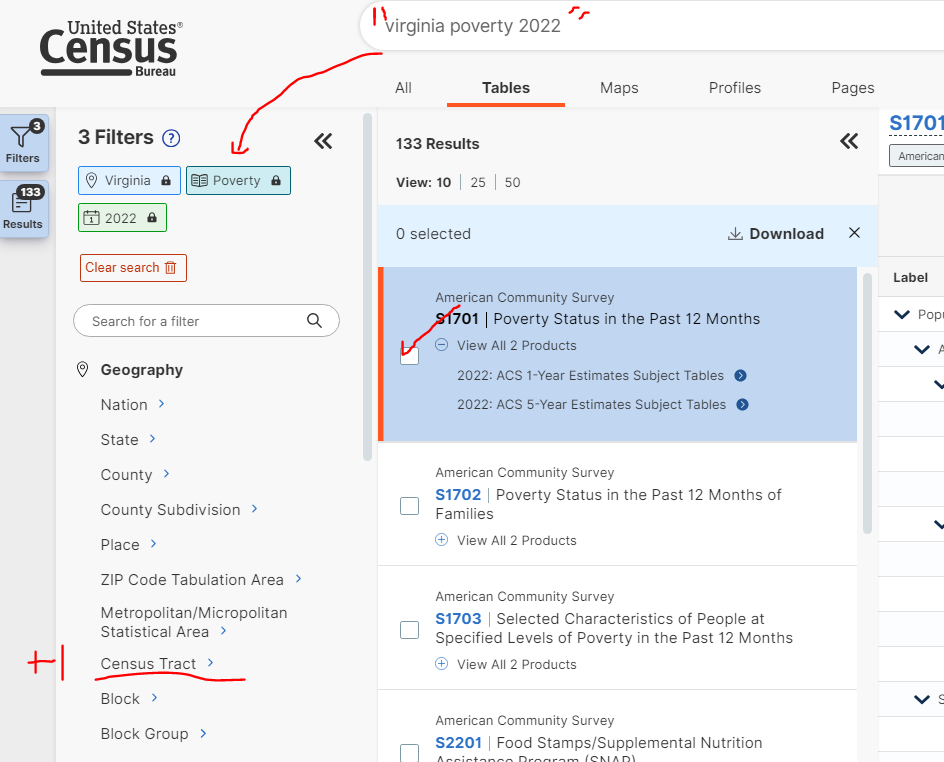 a snip from the census website